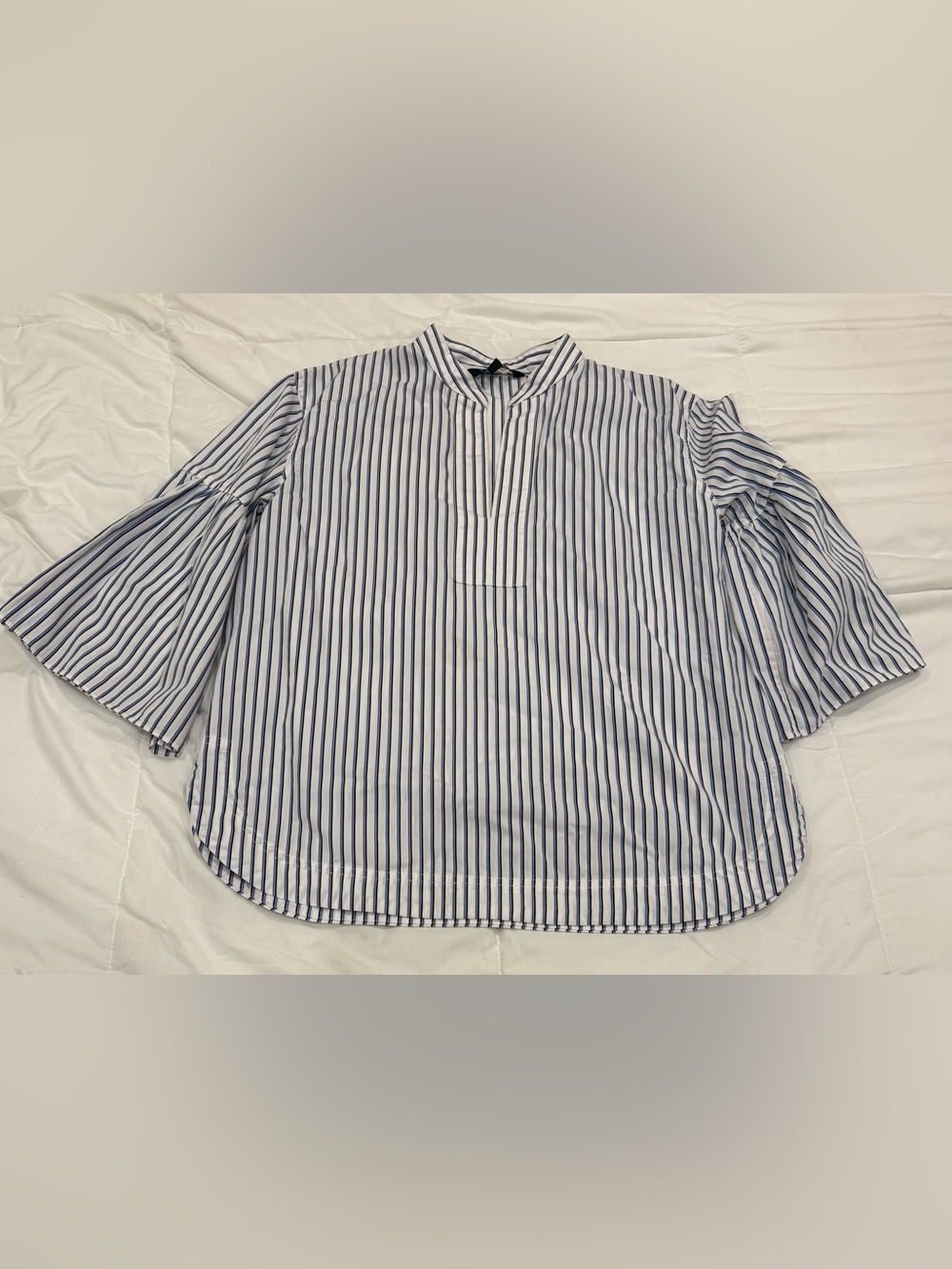 Lauren Ralph Lauren Striped Bell-Sleeve Popover Top Blue White Size S
